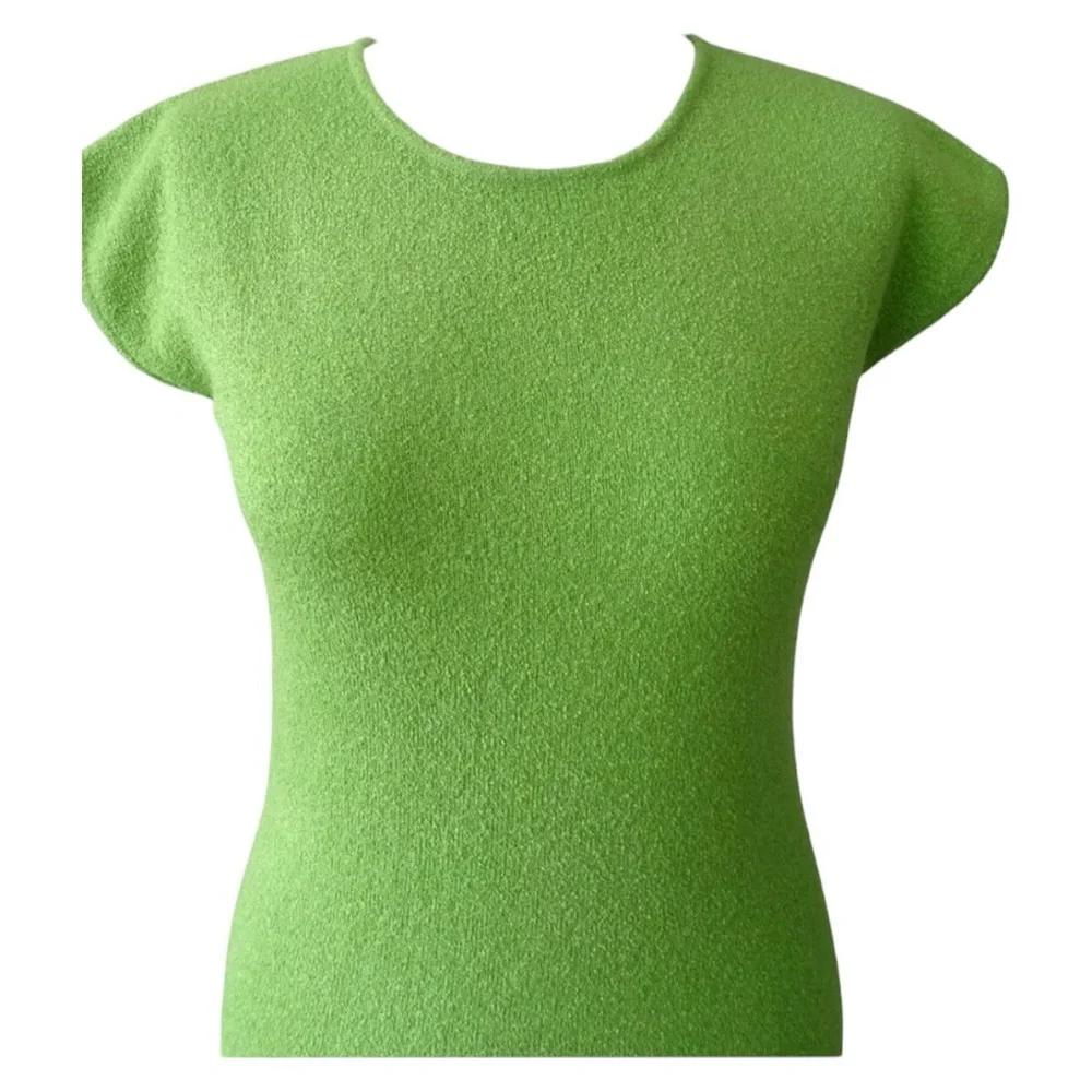 ZARA Apple Green Knit Midi Dress Cutwork Waist Size M - Picture 4 of 8